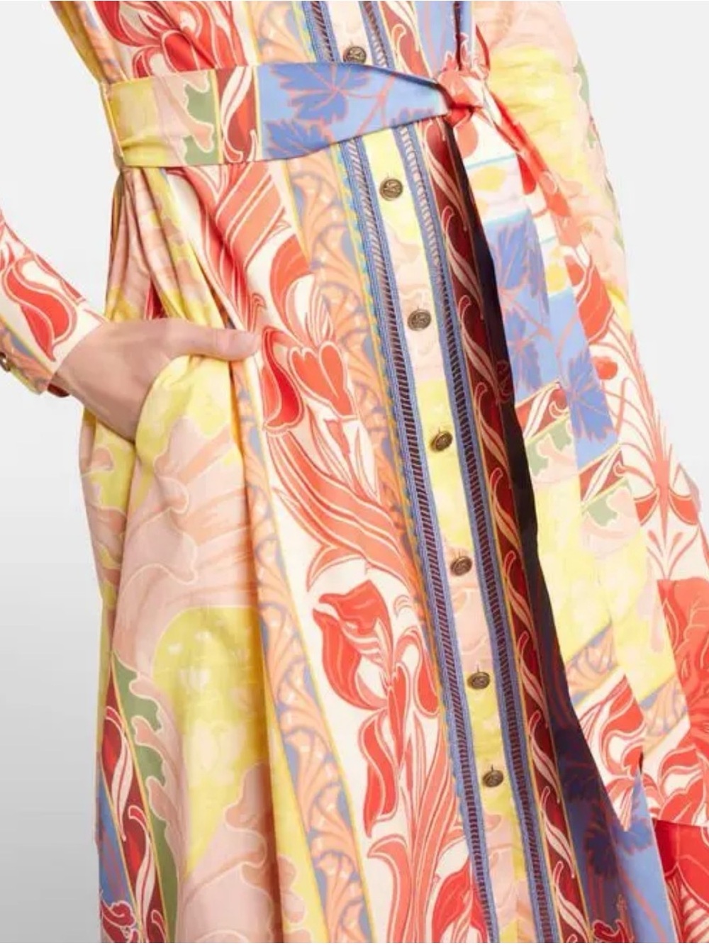 Etro Floral Long Sleeve Shirt Dress with Tie Waist - Multi - Picture 3 of 4